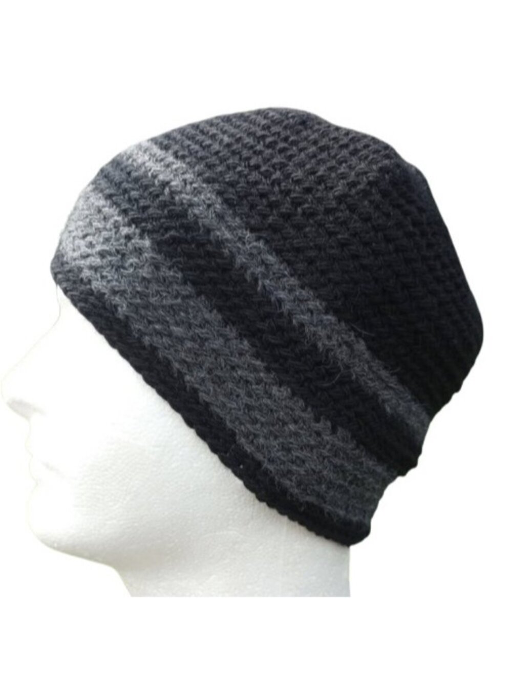 Men's Beanie Hat Alpaca Handmade Wool Cap Crochet Slouch Hiking Skiing Black